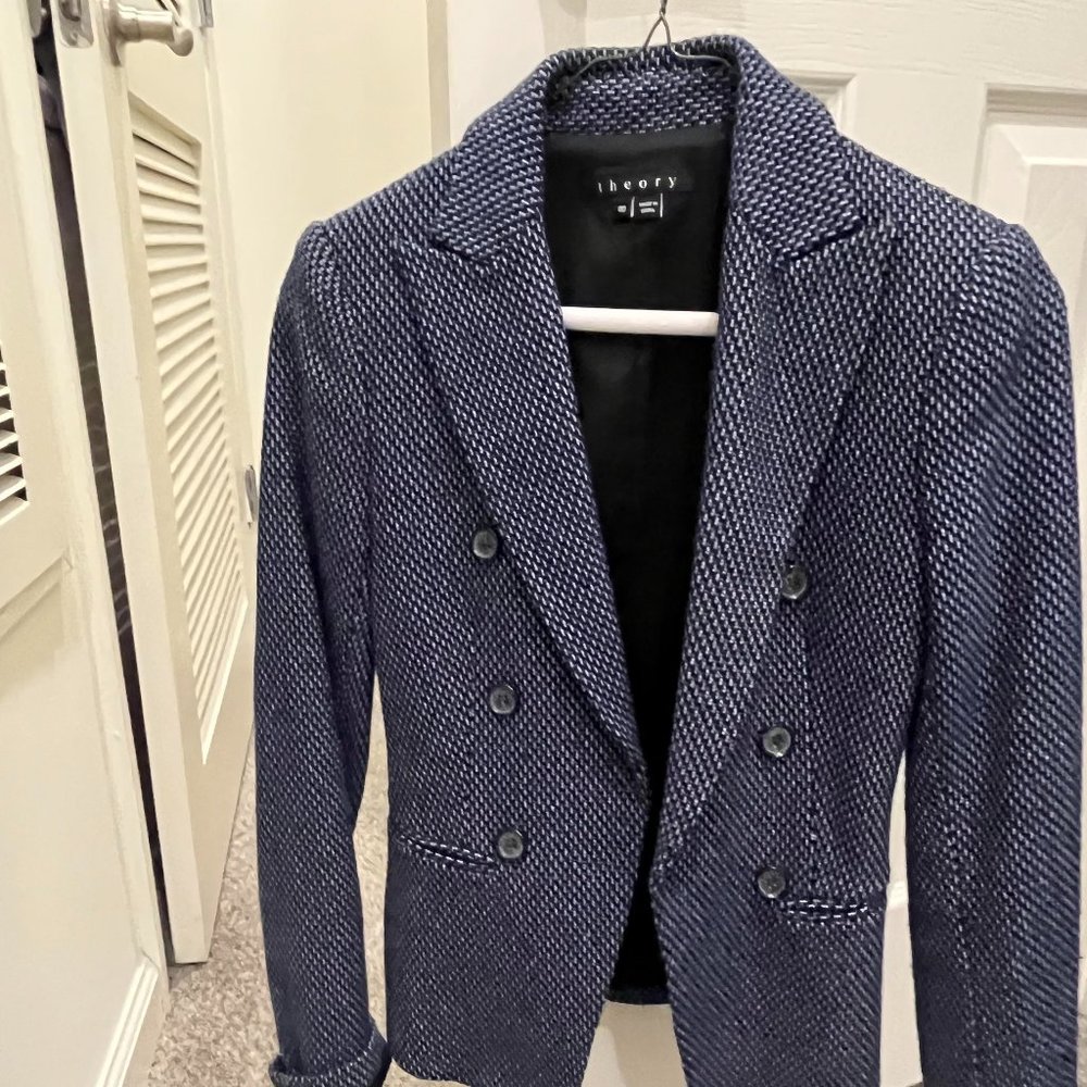Theory double breasted blue blazer